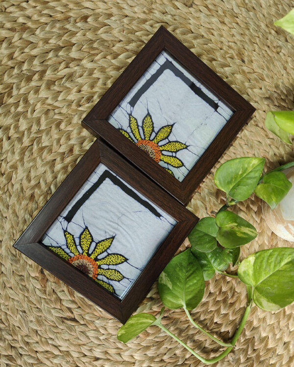 Hand Batik & Kantha Stitch Coasters – Sunflowers (Set of 2)