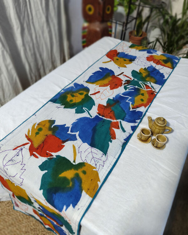 Hand Batik & Kantha Pure Cotton Table Runner – Maple Melody (Ombre Hues)