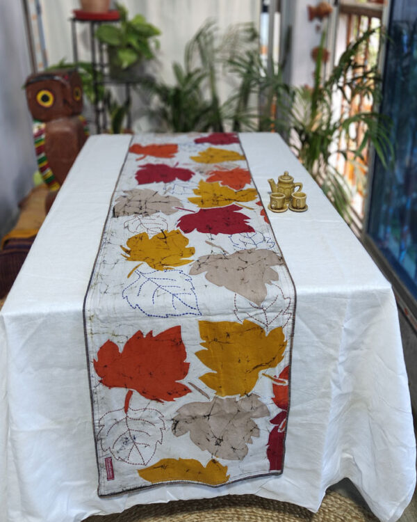Hand Batik & Kantha Pure Cotton Table Runner – Maple Grace (Warm Tones)