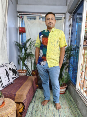 Men’s Hand Batik Pure Cotton Shirt – Ojosryo Pata ~ Innumerable Leaves (Lemon Yellow)