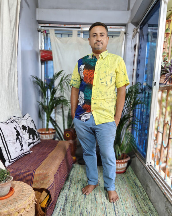 Men’s Hand Batik Pure Cotton Shirt – Ojosryo Pata ~ Innumerable Leaves (Lemon Yellow)