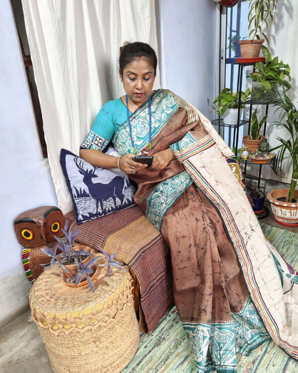 Hand Batik Bishnupuri Silk Saree – Alpana Durga