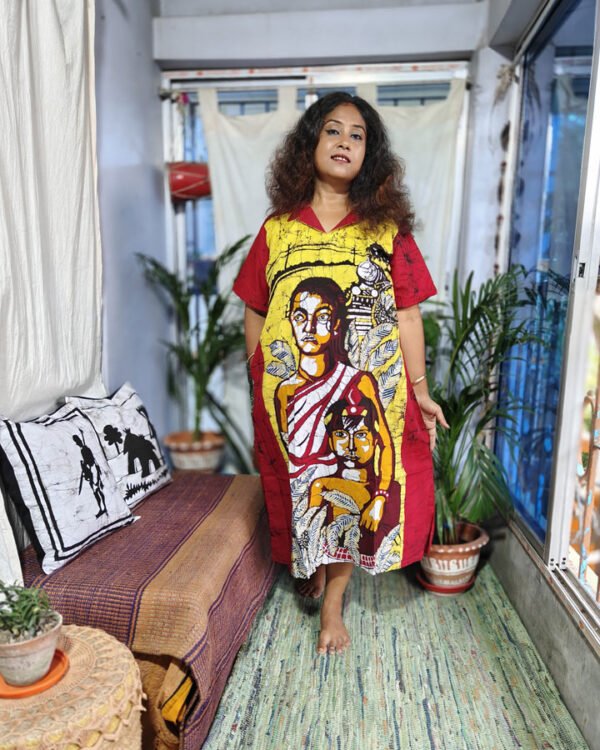 Hand Batik Pure Cotton One-Piece Anti-Fit Dress – Apu Durga (Red)