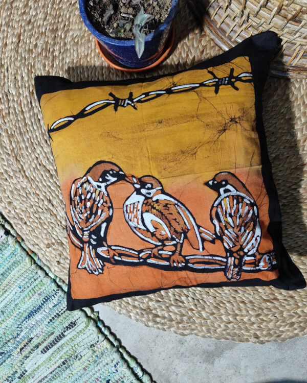 Hand Batik Pure Cotton Cushion Cover – Chorai (Sparrow), Bird Series
