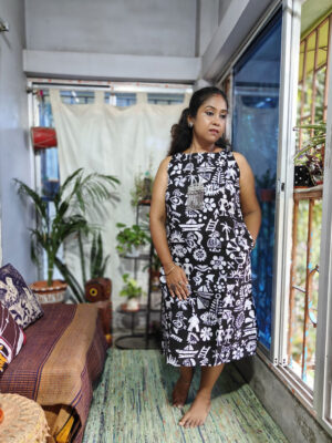 Hand Batik Pure Cotton One-Piece Dress – Orli (Black)