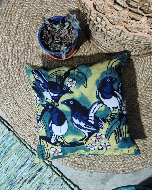 Hand Batik Pure Cotton Cushion Cover – Doel (Oriental Magpie-Robin), Bird Series