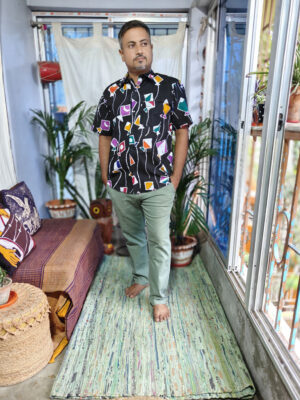 Men’s Hand Batik Pure Cotton Shirt – Kites (Black)