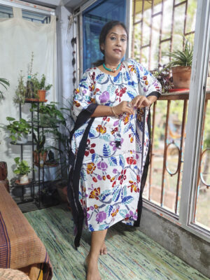 Hand Batik Modal Silk Kaftan - Krishnachura (White)