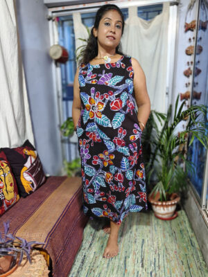Hand Batik Pure Cotton One-Piece Dress – Krishnachura (Black)