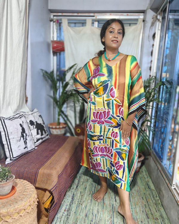 Hand Batik Modal Silk Kaftan - Lotus (Brushing)