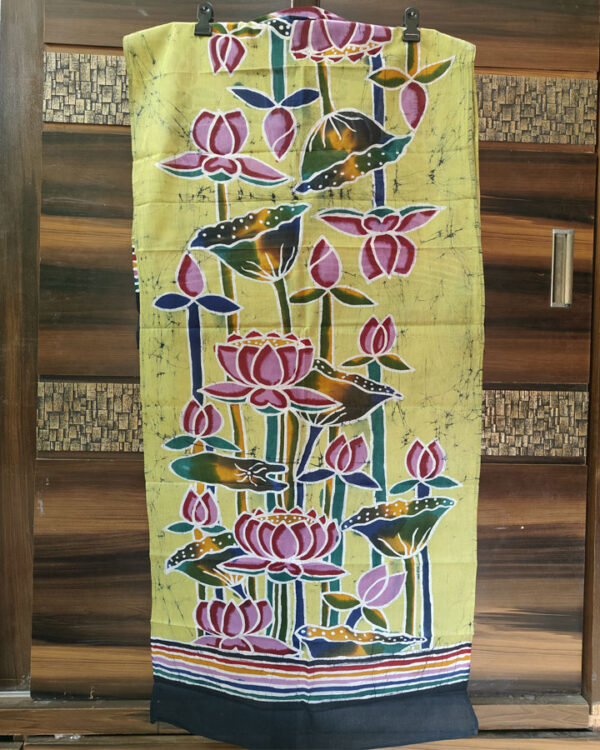 Hand Batik Cotton Scarf – Lotus Garden (Neon Green Base)