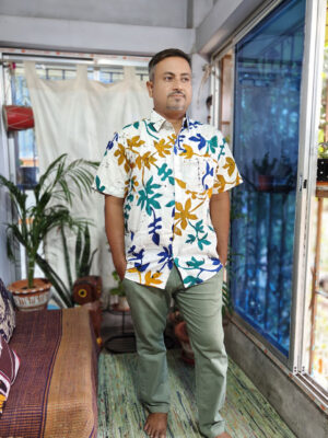 Men’s Hand Batik Pure Cotton Shirt – Maple Leaves (3 shades)