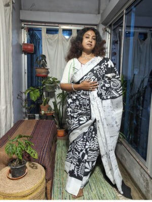 Hand Batik Pure Cotton Saree – Orli on Black