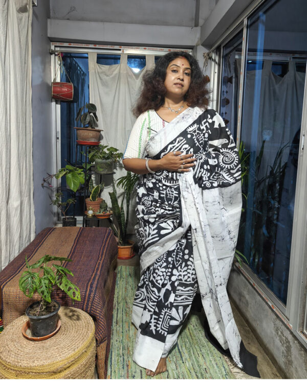 Hand Batik Pure Cotton Saree – Orli on Black