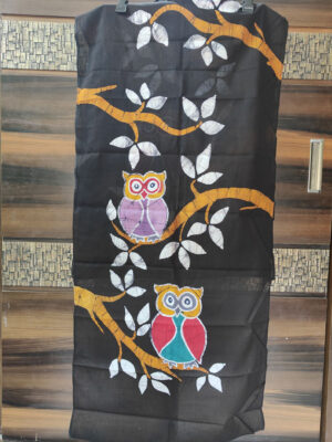Hand Batik Pure Cotton Scarf – Owl (Black)