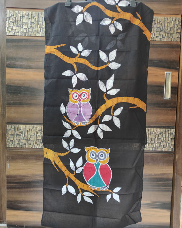 Hand Batik Pure Cotton Scarf – Owl (Black)