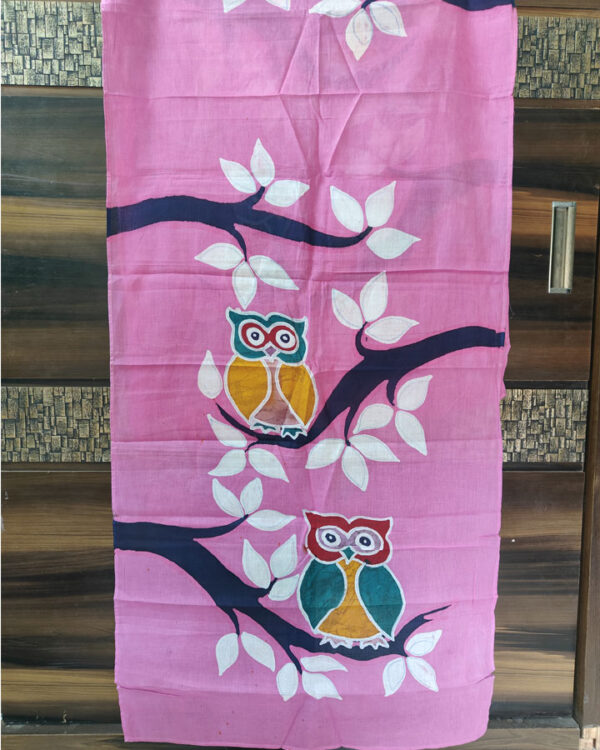Hand Batik Pure Cotton Scarf – Owl (Rani Pink)