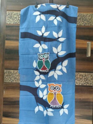 Hand Batik Pure Cotton Scarf – Owl (Indigo Blue)