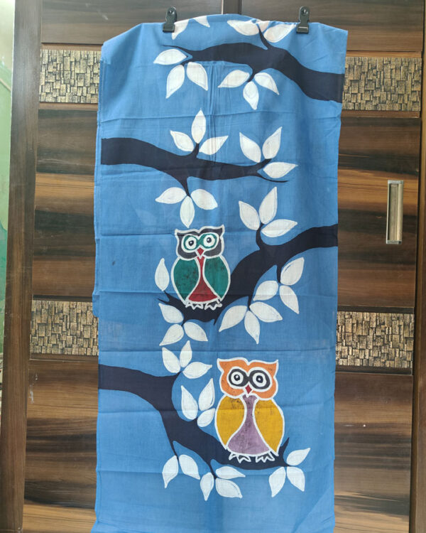 Hand Batik Pure Cotton Scarf – Owl (Indigo Blue)