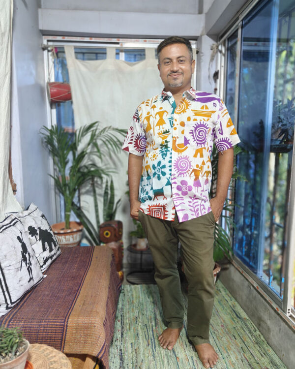 Men’s Hand Batik Pure Cotton Shirt – Reverse Orli (White)