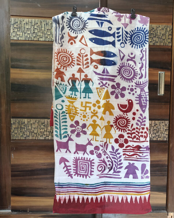 Hand Batik Pure Cotton Scarf – Reverse Orli (White)