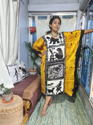 Hand Batik Modal Silk Kaftan – Sahaj Path (Yellow)