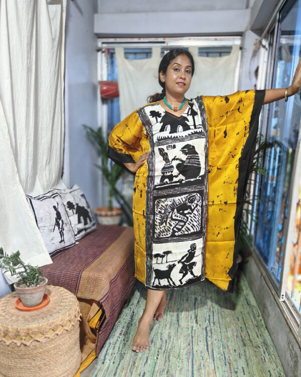 Hand Batik Modal Silk Kaftan – Sahaj Path (Yellow)
