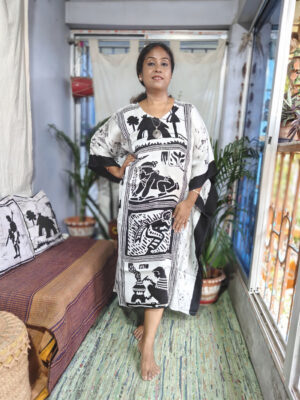 Hand Batik Modal Silk Kaftan – Sahaj Path (White)