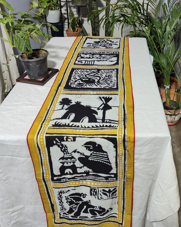 Hand Batik Pure Cotton Table Runner – Sahaj Path (Yellow Base)