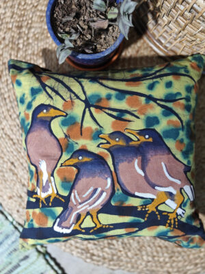 Hand Batik Pure Cotton Cushion Cover – Salik (Common Myna), Bird Series