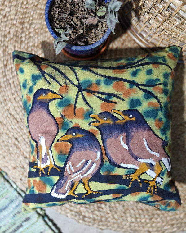 Hand Batik Pure Cotton Cushion Cover – Salik (Common Myna), Bird Series