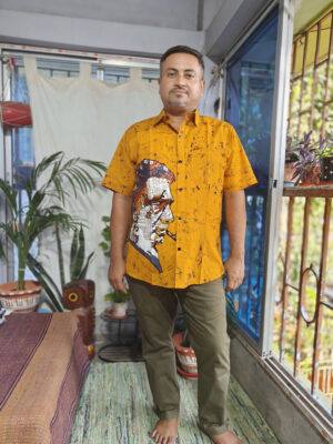 Men’s Hand Batik Pure Cotton Shirt – Satyajit Ray (Golden Yellow)