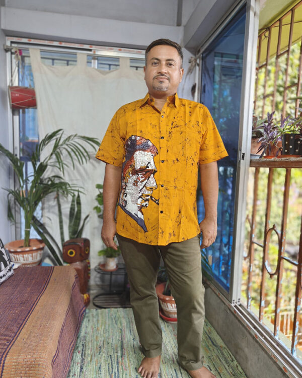 Men’s Hand Batik Pure Cotton Shirt – Satyajit Ray (Golden Yellow)