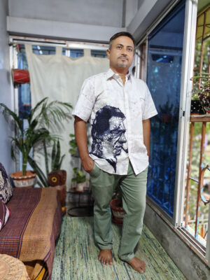 Men’s Hand Batik Pure Cotton Shirt – Satyajit Ray (White)