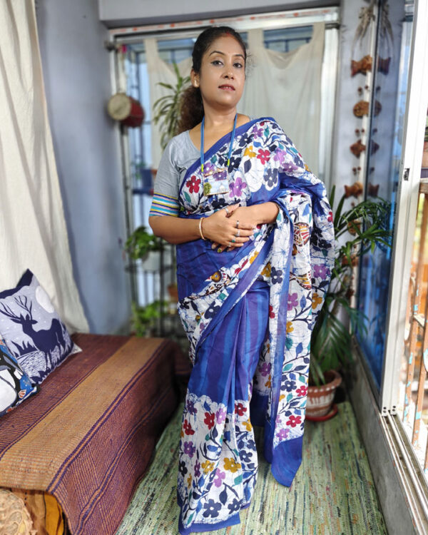 Hand Batik Pure Cotton Saree – Symphony (Blue)