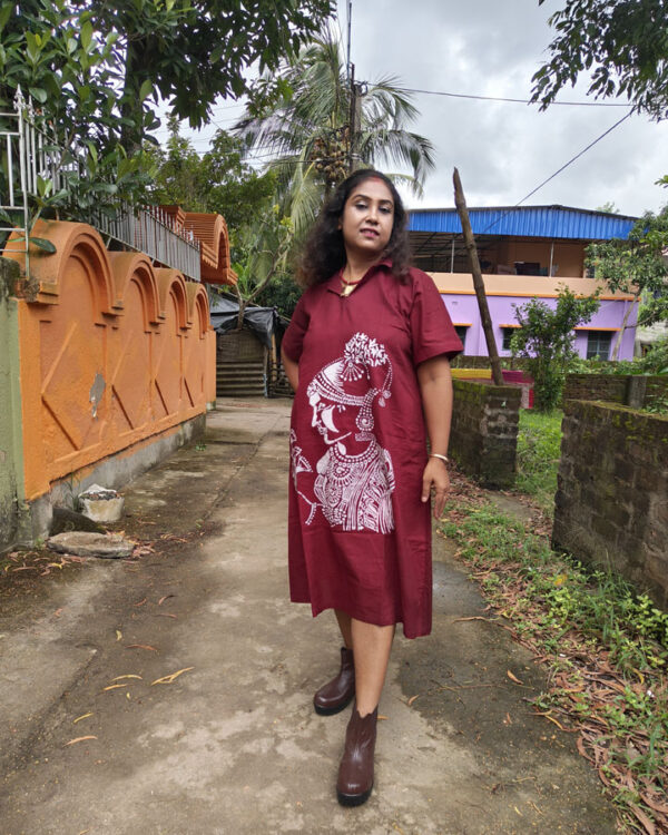 Hand Batik Pure Cotton One Piece Dress – Alankrita (Maroon)