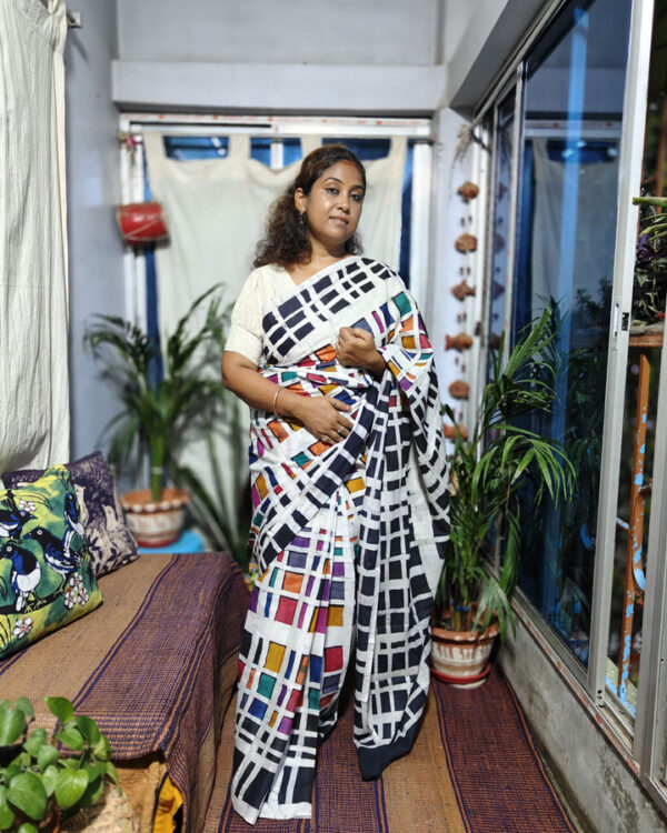 Hand Batik Pure Cotton Saree – Color Blocks