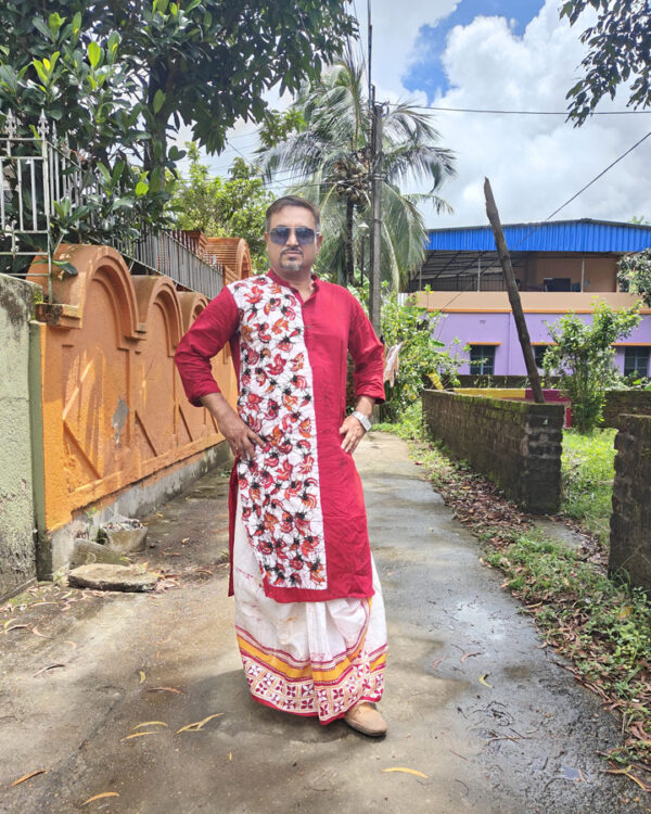 Hand Batik Pure Cotton Men’s Panjabi – Palash (Red)