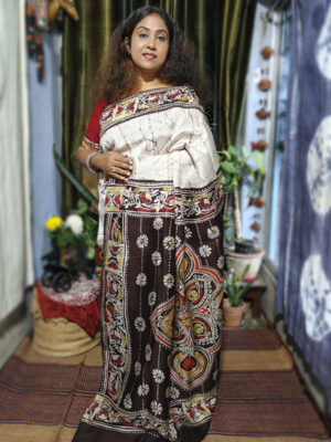 Hand Batik Hand Woven Silk Saree Alpana 08 (Lemon)
