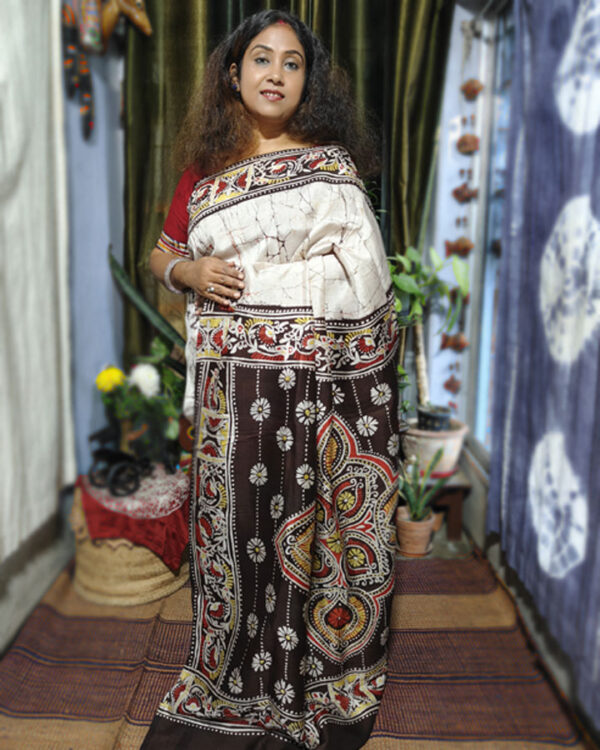 Hand Batik Hand Woven Silk Saree Alpana 08 (Lemon)