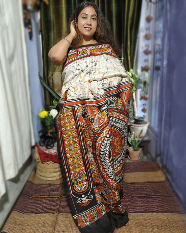 Hand Batik Hand Woven Silk Saree Alpana 12