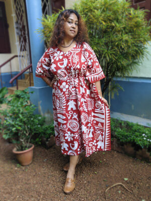 Hand Batik Pure Cotton Kaftan - Worli (Rust)