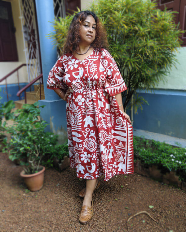 Hand Batik Pure Cotton Kaftan - Worli (Rust)
