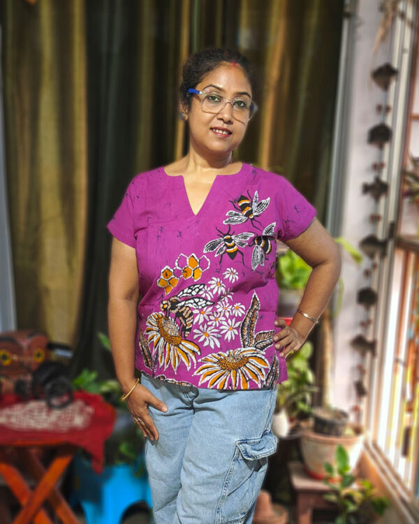 Hand-Batik Sunflower & Honeybee Cotton Top