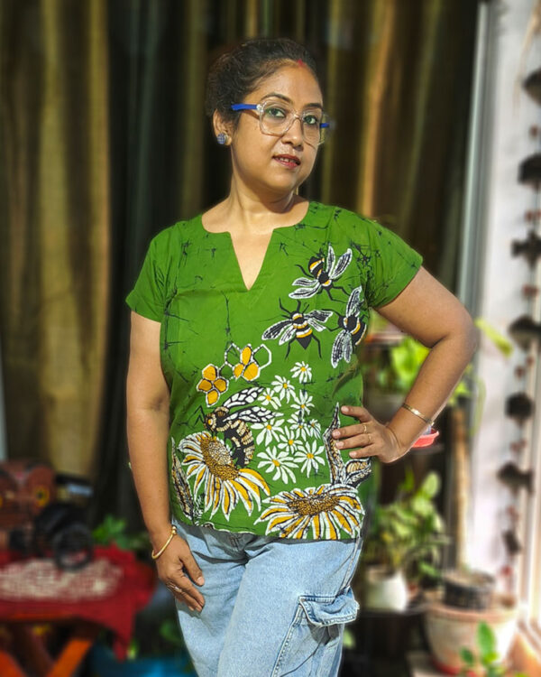 Hand-Batik Sunflower & Honeybee Cotton Top