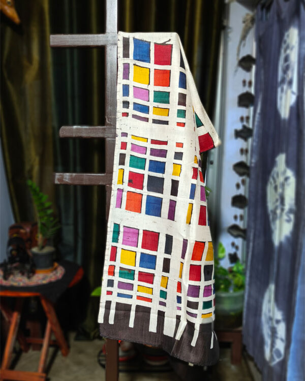 Hand-Batik Multicolor Geometric Silk Scarf