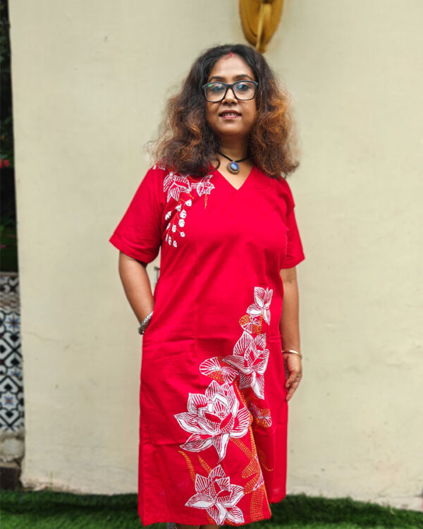 Hand Batik & Kantha Stitch Lotus One Piece Dress