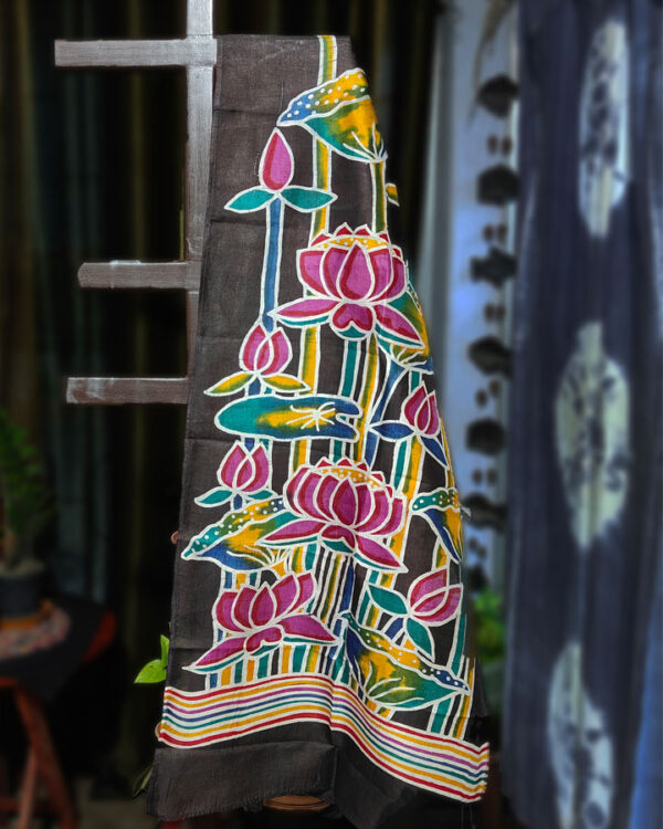 Hand-Batik Handwoven Silk Scarf Lotus Symphony