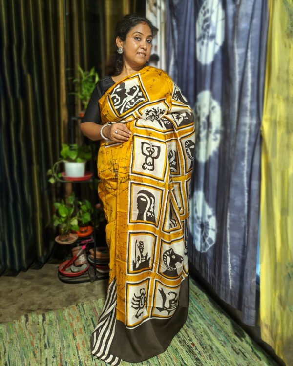 Hand Batik Hand Spun Hand Woven Mulberry Silk Saree Rashi Chakra